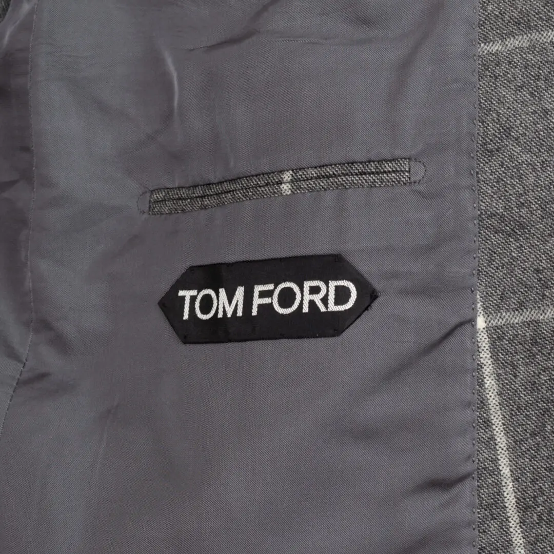 Tom Ford Suit Size EU56 L Gray Windowpane Check Wool Peak Lapel