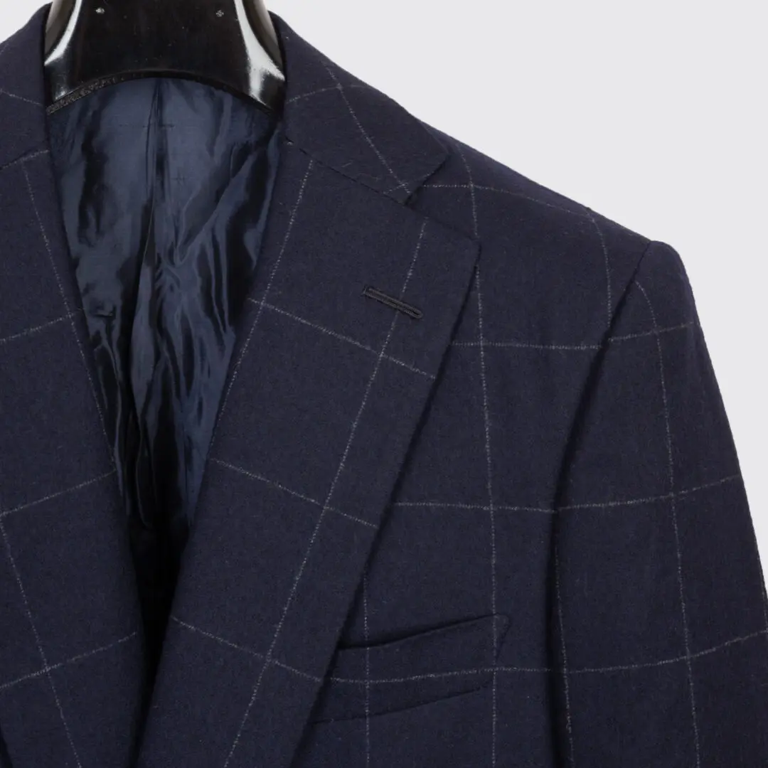 Savile Row New York Bespoke Suit Size 36 Navy Windowpane Check