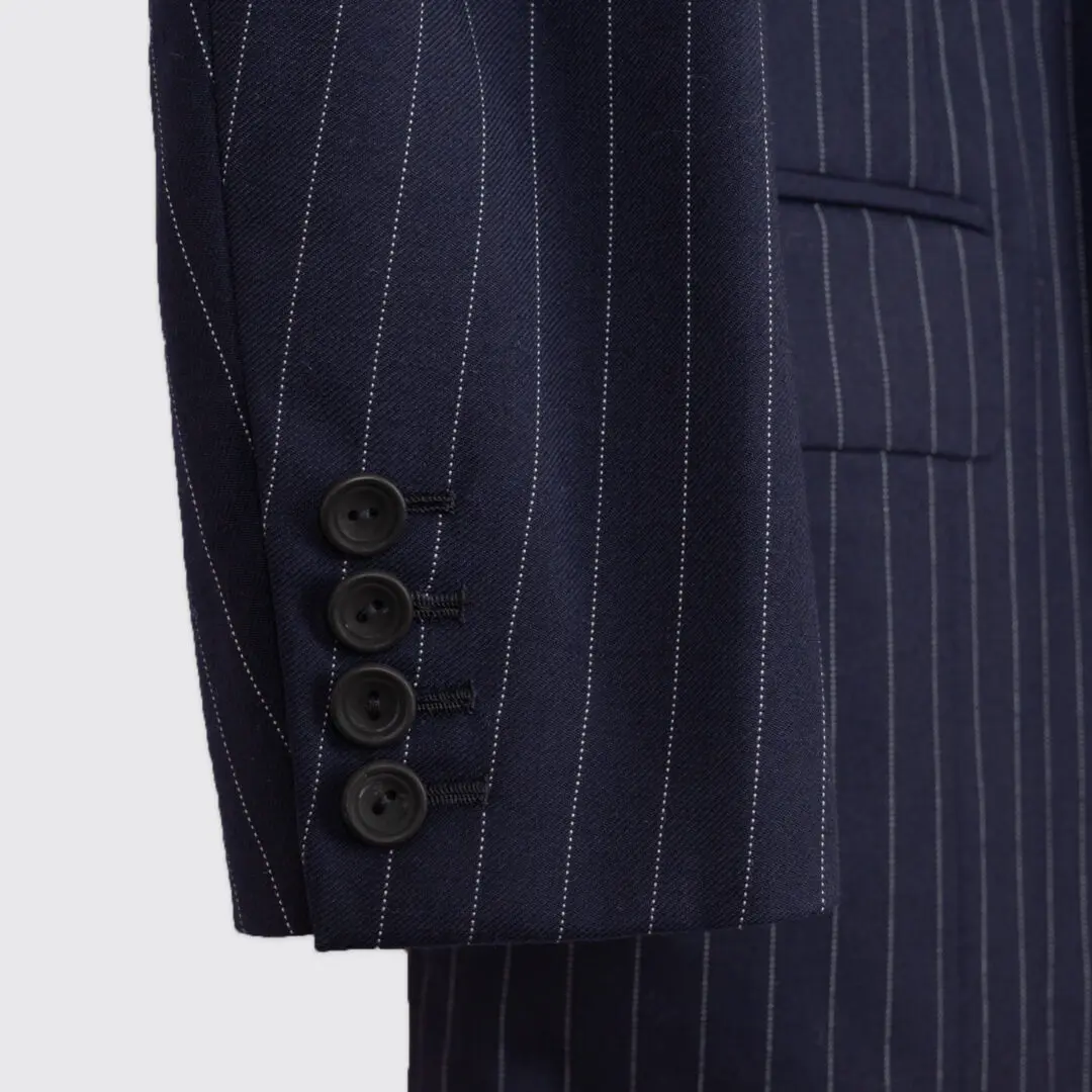 Richard Anderson Bespoke Suit Size 36 Navy Pinstripe Wool 3-Piece