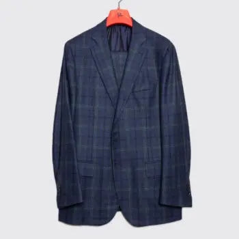 Blue and green Isaia Napoli suit, plaid, on hanger