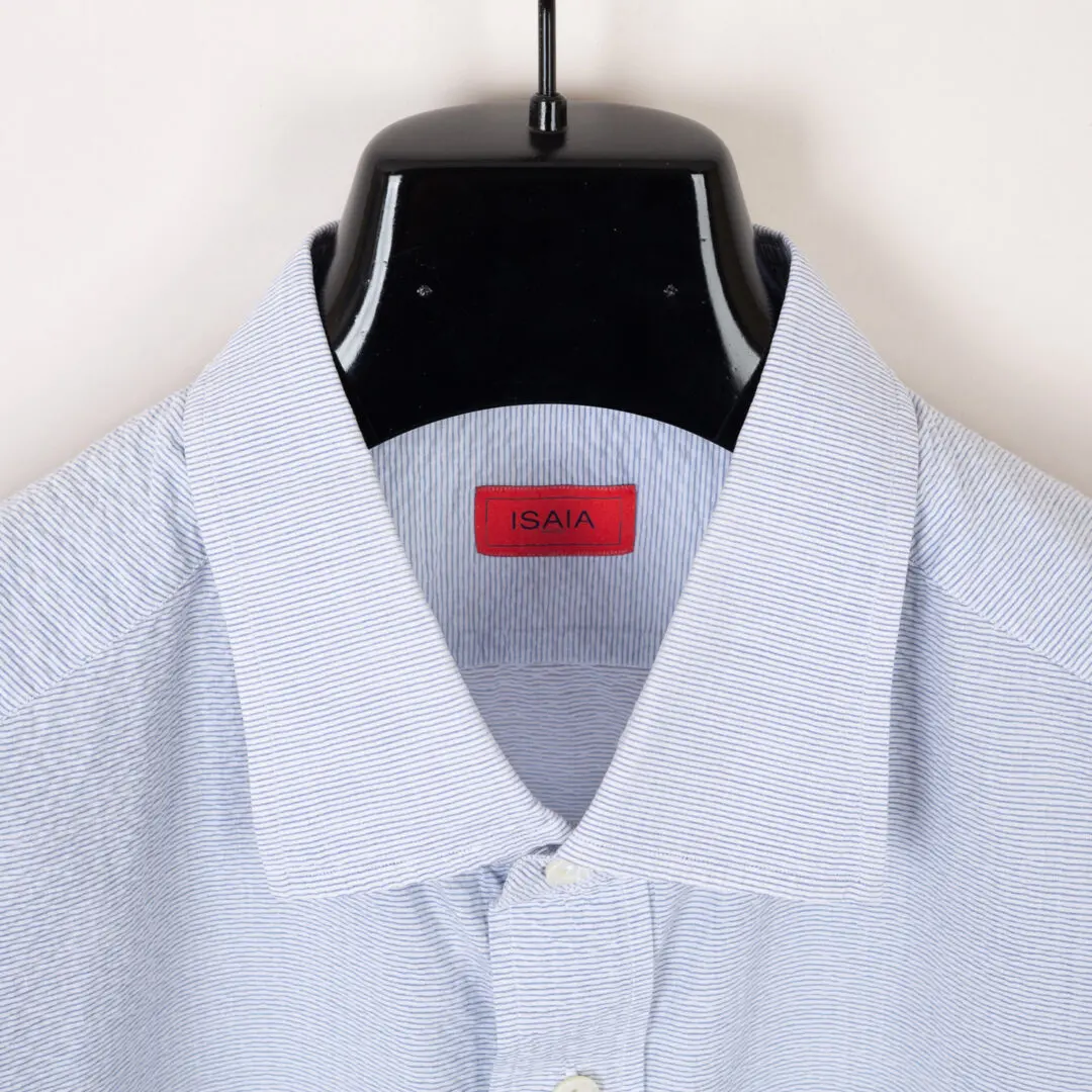 Isaia Napoli Shirt Size 17 (EU43) Lightweight Blue Short Sleeve