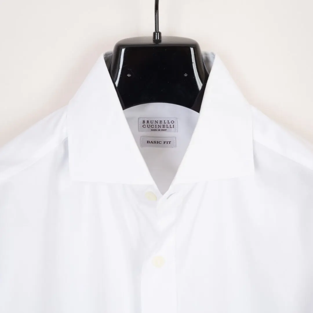 Brunello Cucinelli Basic Fit Dress Shirt Size L Men White Cotton