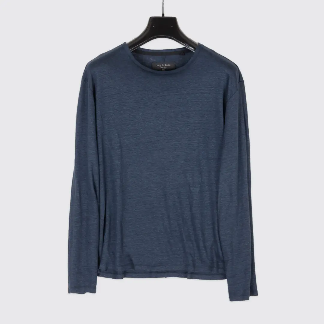 Rag & Bone Shirt Size S Men Dark Blue Stretch Linen Long Sleeve