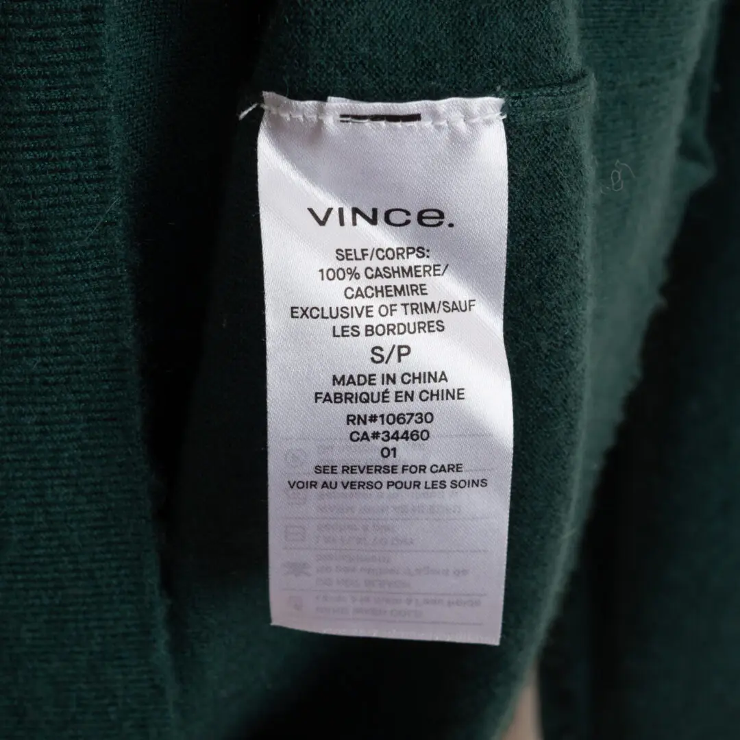 Vince Deep Forest Green Size S Men Light Cashmere V Neck Sweater