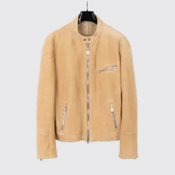 Ralph Lauren Black Label XXL Shearling Leather Moto Jacket Beige