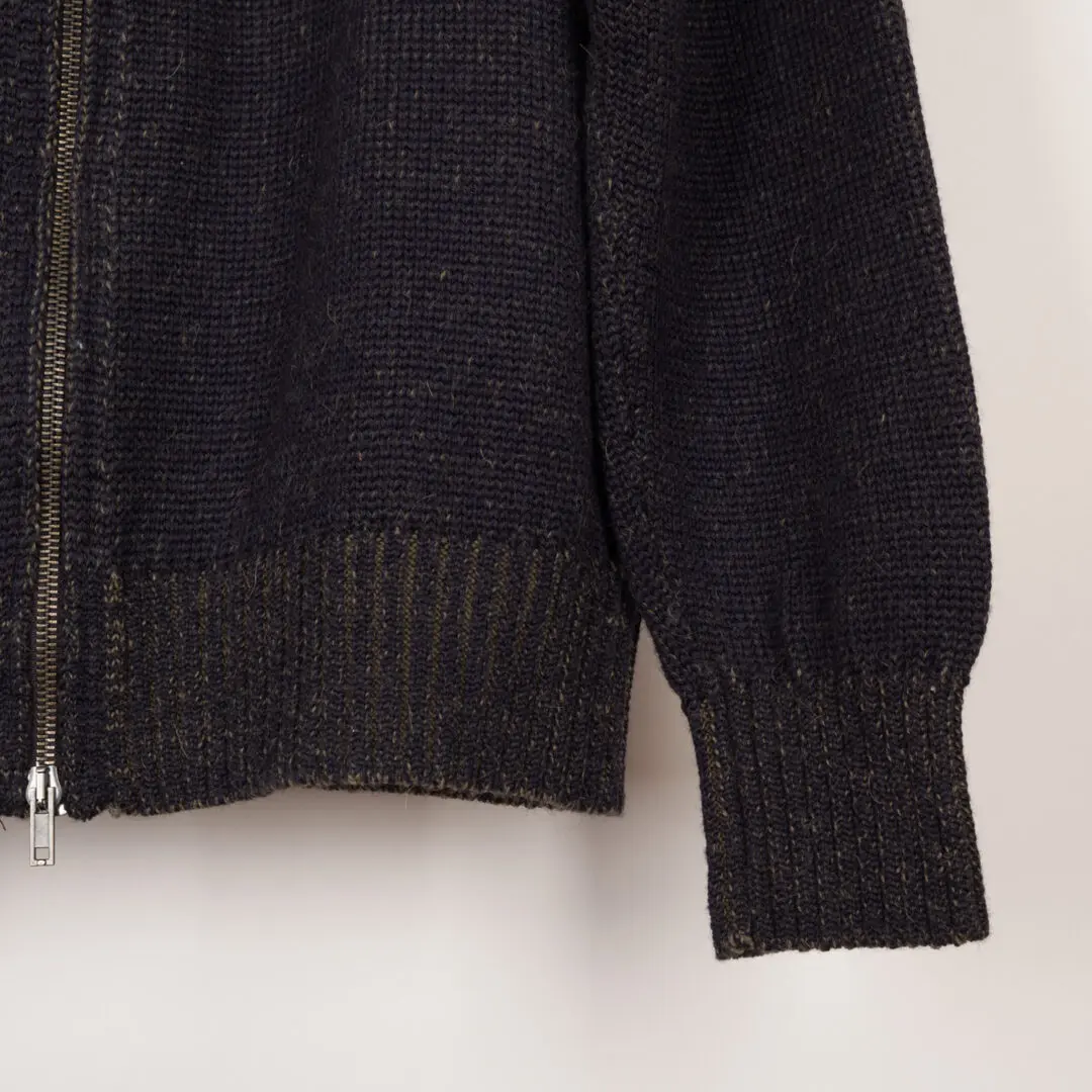 Inis Meain Full Zip Sweater Men Size M Speckled Navy Alpaca Silk