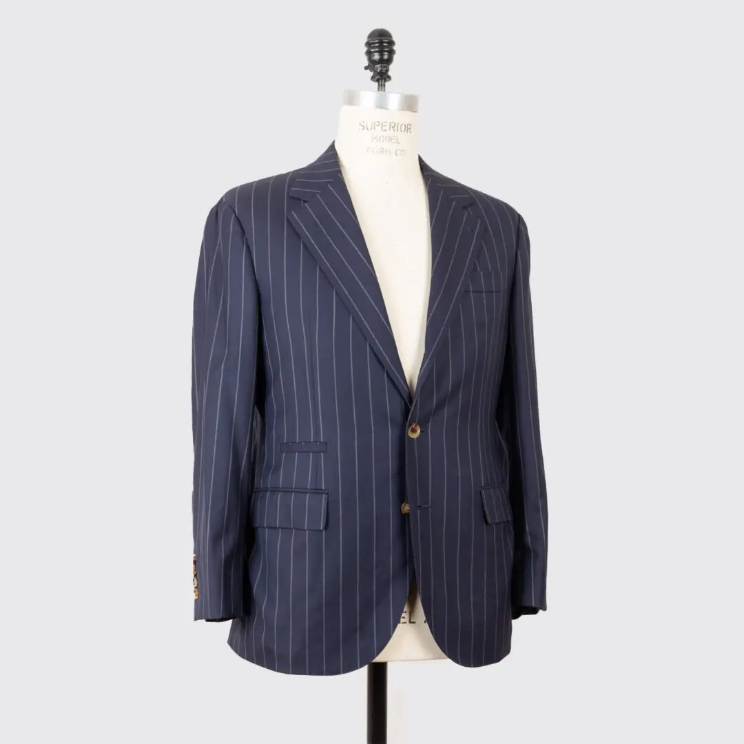 Brunello Cucinelli Suit Size EU52 C Navy Chalk Stripe Virgin Wool