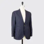 Brunello Cucinelli Suit Size EU52 C Navy Chalk Stripe Virgin Wool