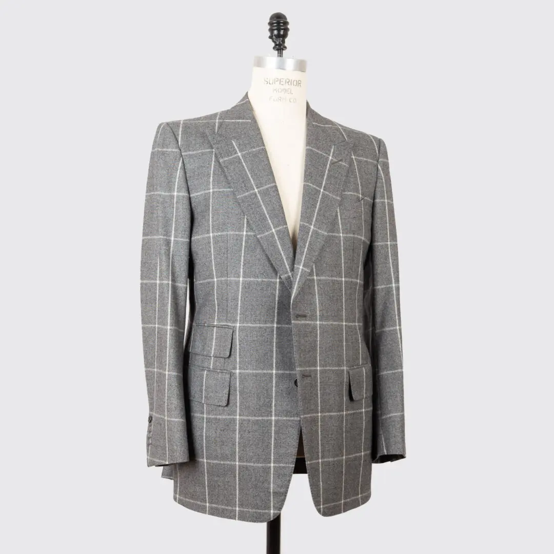 Tom Ford Suit Size EU56 L Gray Windowpane Check Wool Peak Lapel