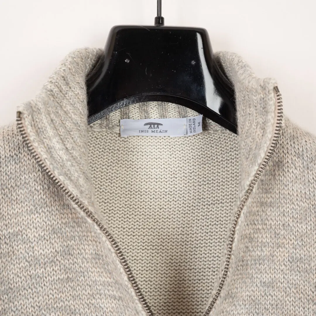 Inis Meain Quarter Zip Sweater Size M Speckled Light Gray Wool