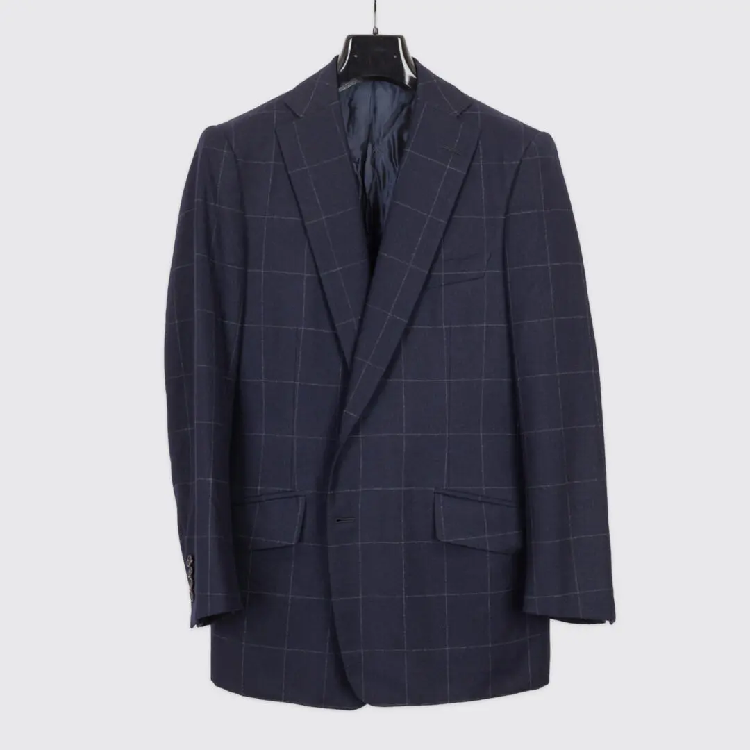 Savile Row New York Bespoke Suit Size 36 Navy Windowpane Check