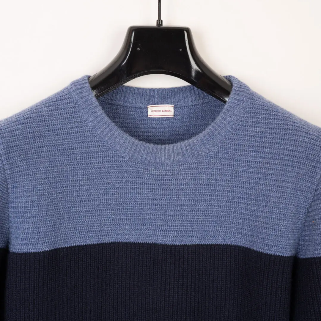 Luciano Barbera Cashmere Sweater Size EU50 Navy Blue Color Block