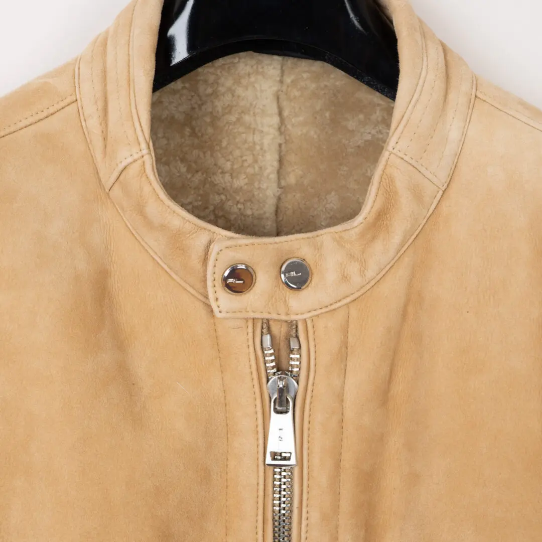 Ralph Lauren Black Label XXL Shearling Leather Moto Jacket Beige