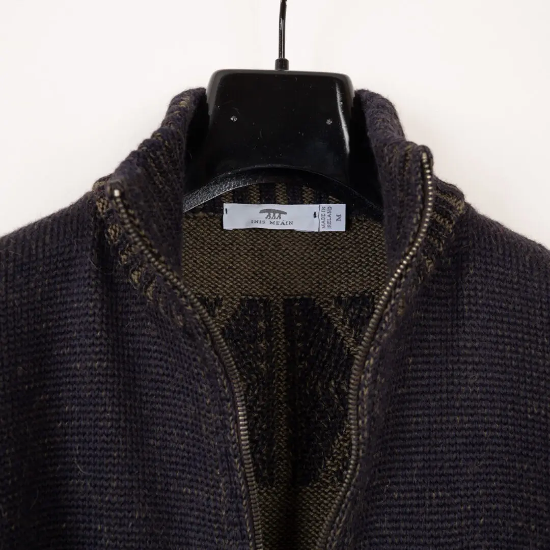 Inis Meain Full Zip Sweater Men Size M Speckled Navy Alpaca Silk