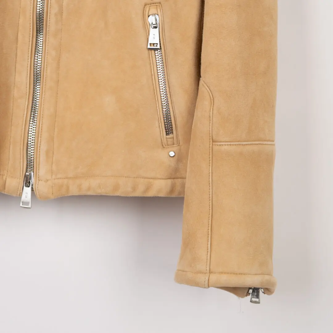 Ralph Lauren Black Label XXL Shearling Leather Moto Jacket Beige