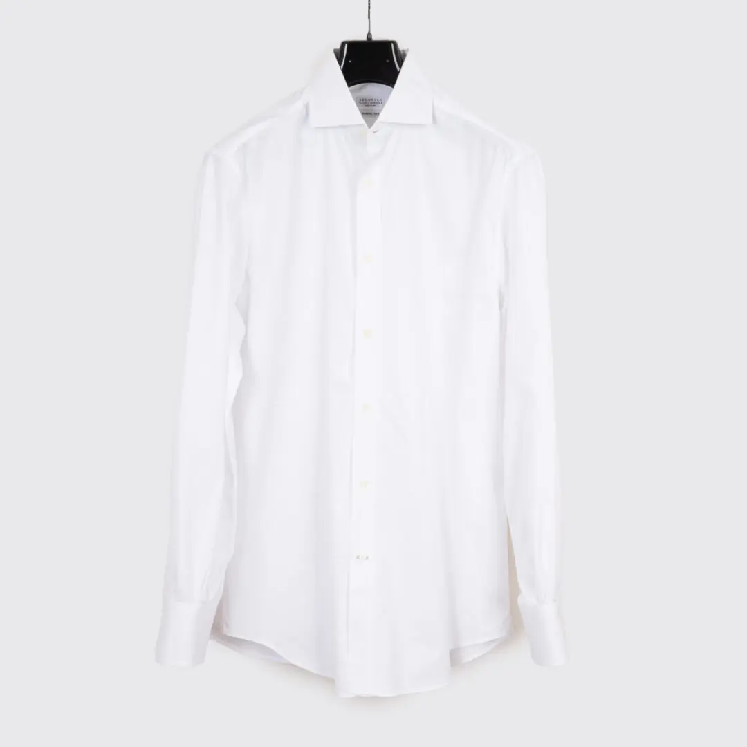 Brunello Cucinelli Basic Fit Dress Shirt Size L Men White Cotton