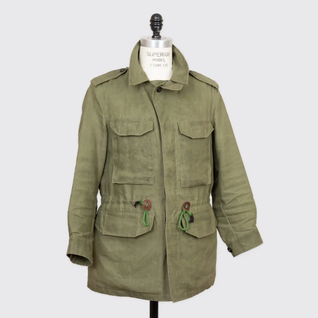 Drake's D-43 Field Jacket Size 38 Short Army Green Linen Waxed