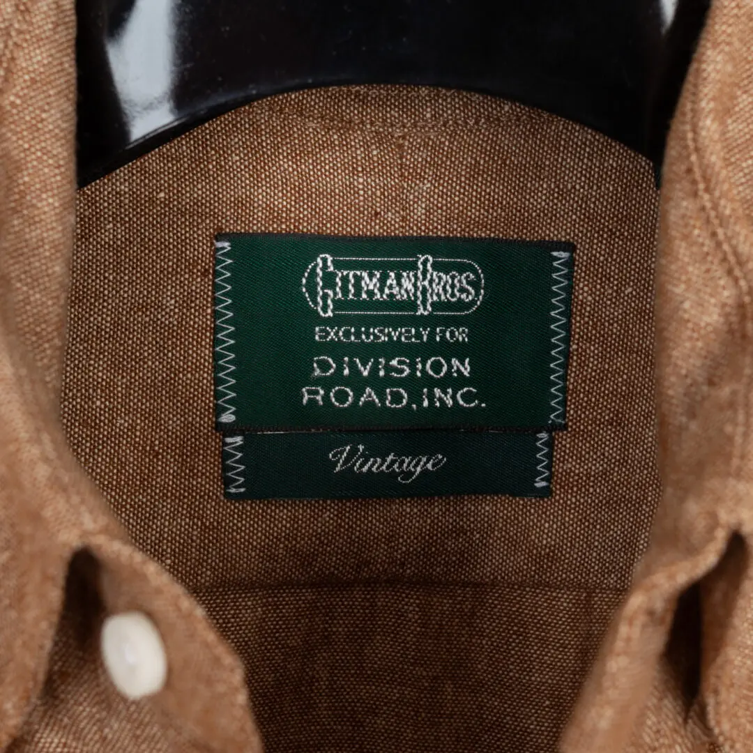Gitman Vintage Chambray Camp Shirt Size 14.5 Tan Slub Cotton Linen