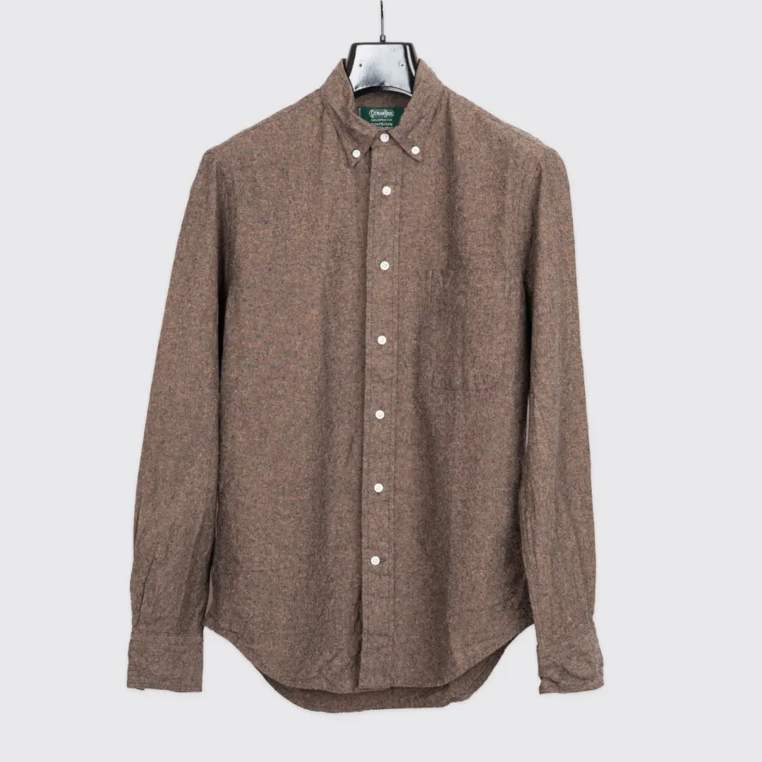 Gitman Vintage Shirt Size 14.5 Brown Slub Cotton Linen Chambray