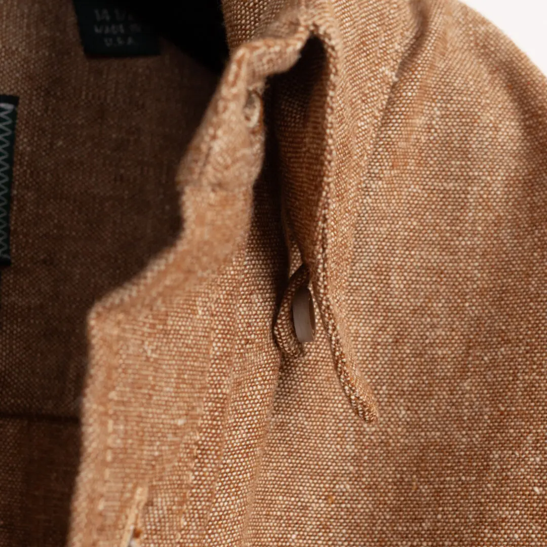 Gitman Vintage Chambray Camp Shirt Size 14.5 Tan Slub Cotton Linen