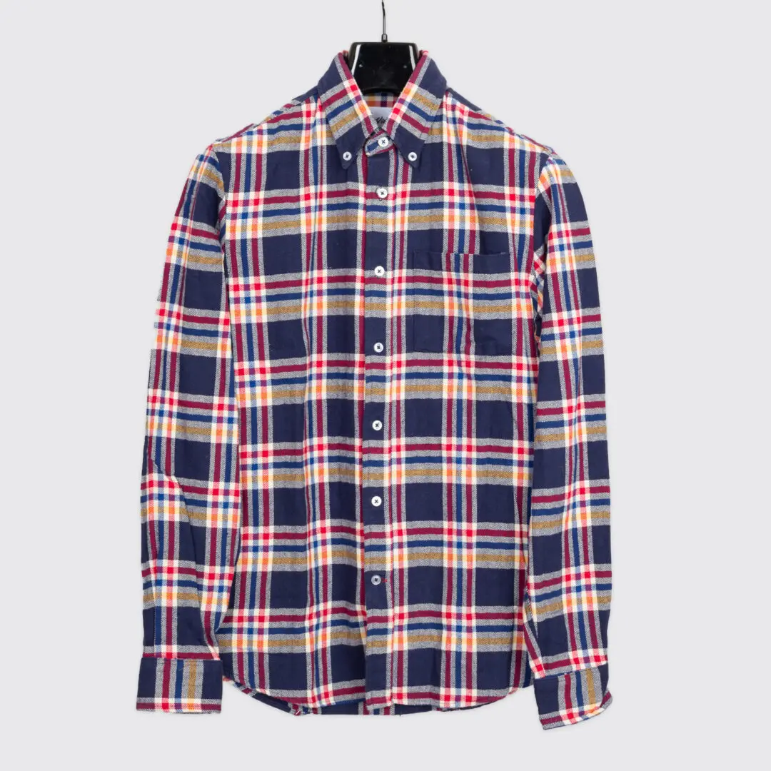 Bon Vivant Shirt Size S Men Gino Flannel Plaid Navy Blue with Red