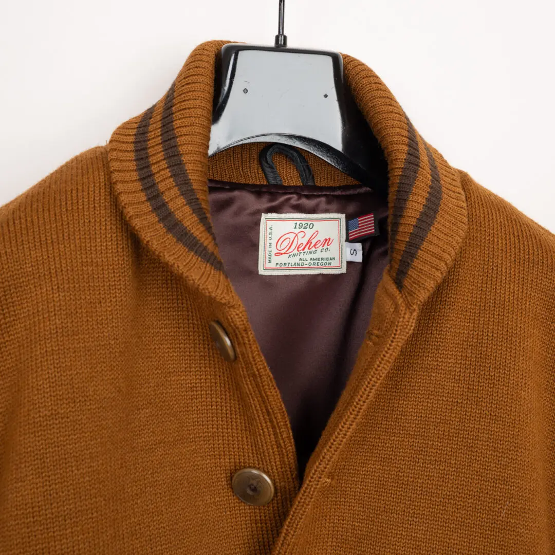 Dehen 1920 Knit Varsity Jacket Size S Dark Tan Wool Ltd Edition