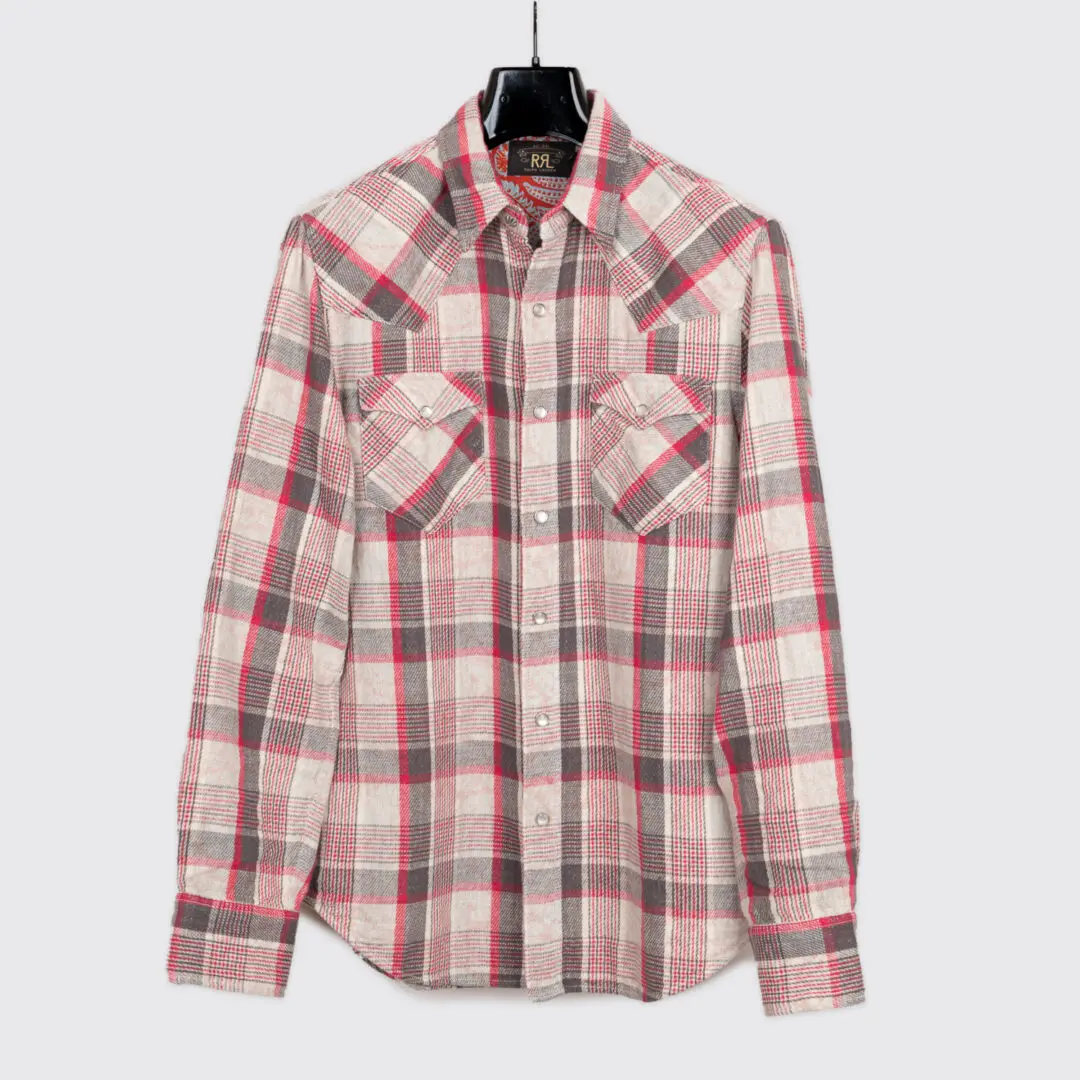 RRL Ralph Lauren Size M Double Cloth Western Shirt Gray Red Cotton