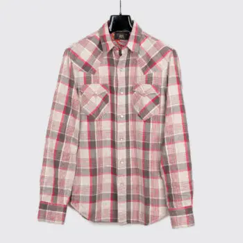 RRL Ralph Lauren Size M Double Cloth Western Shirt Gray Red Cotton