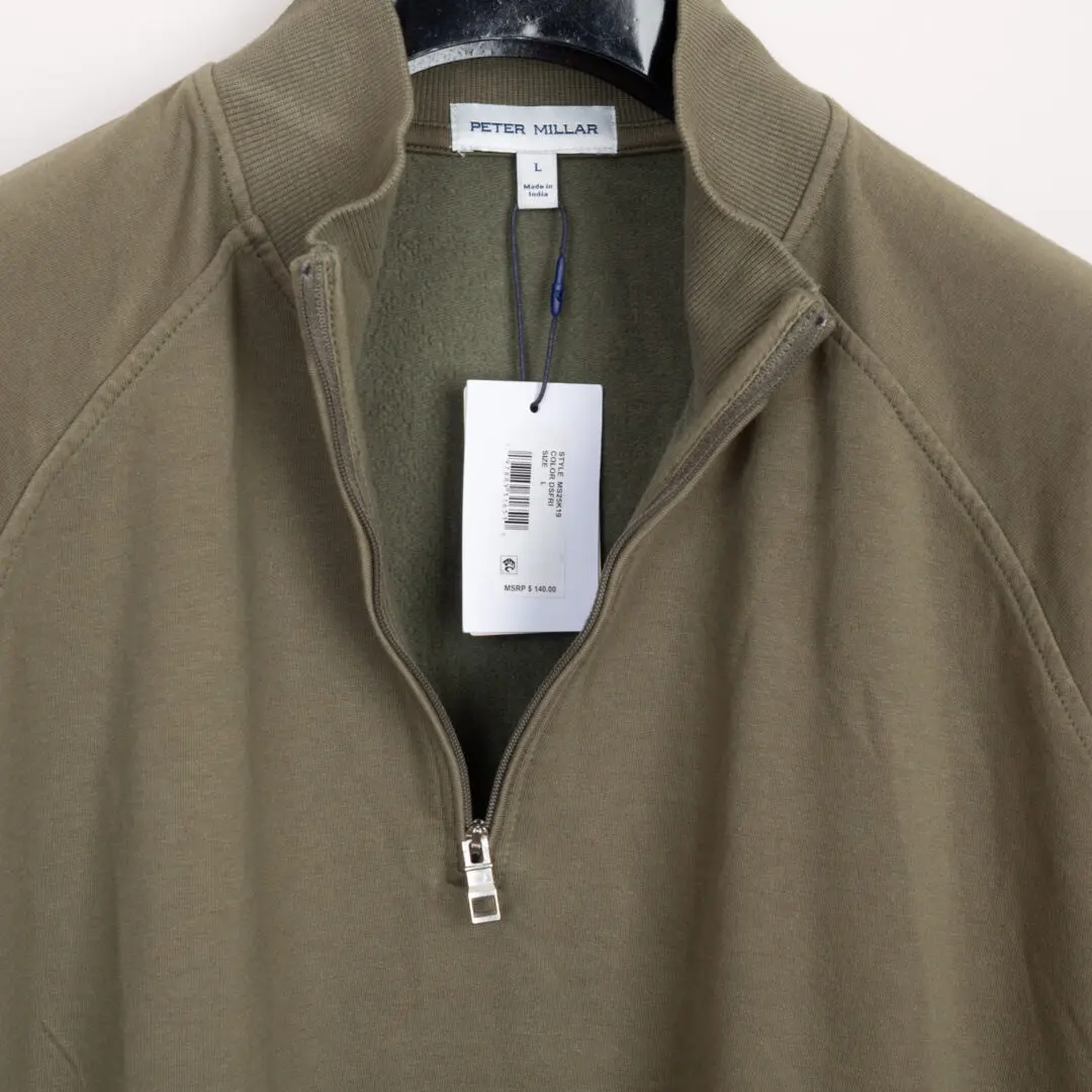 Peter Millar Size L Men Lava Wash Quarter Zip Sweatshirt Olive