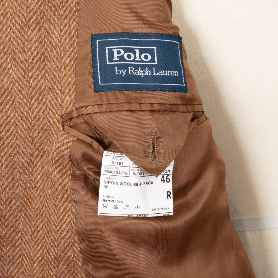 Polo Ralph Lauren Jacket Size 46R Brown Tweed Wool Three Button