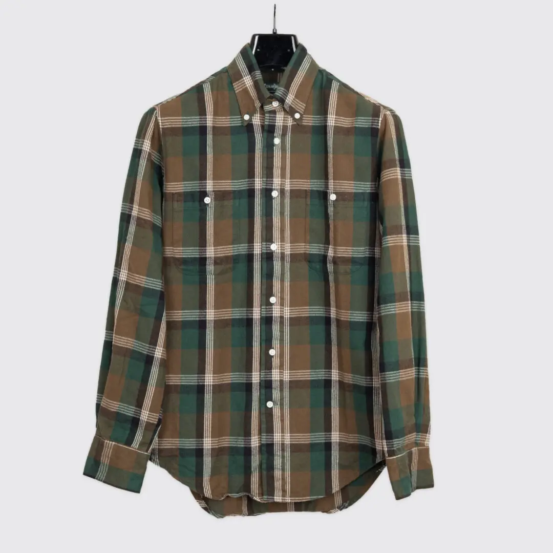 Gitman Vintage Shirt Size 14.5 Green Brown Japanese Brushed Twill