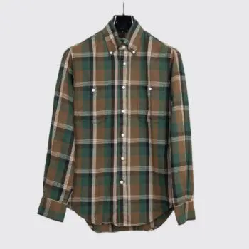 Gitman Vintage Shirt Size 14.5 Green Brown Japanese Brushed Twill