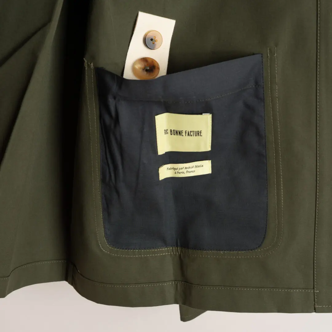 De Bonne Facture Size EU46 Organic Ventile Work Jacket Olive Green