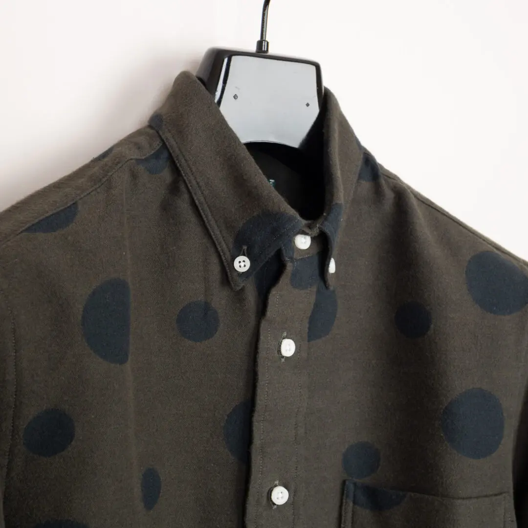 Gitman Vintage Moleskin Shirt Size 14.5 Olive Polka Dot Jacquard