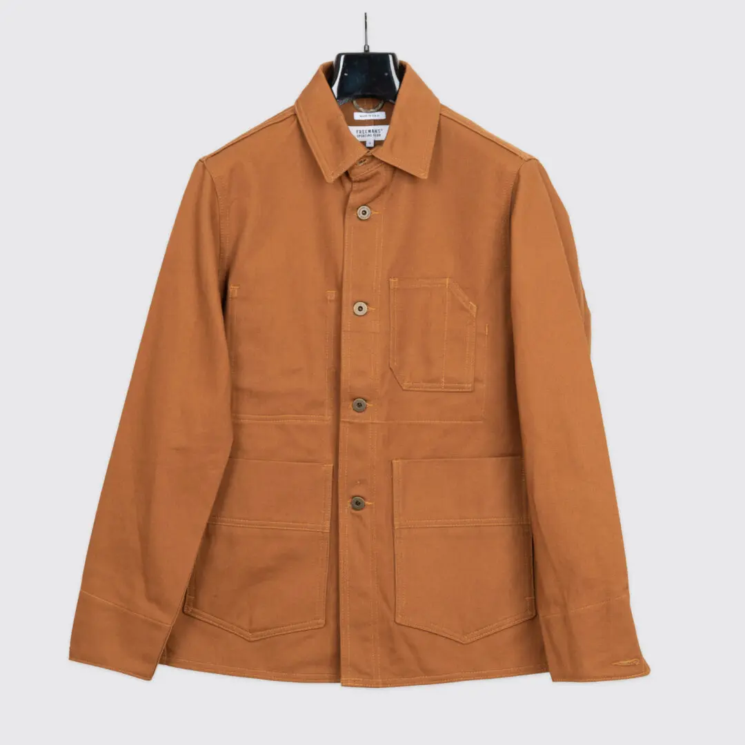 Freemans Sporting Club Size S Men 12oz Denim Chore Jacket Tobacco