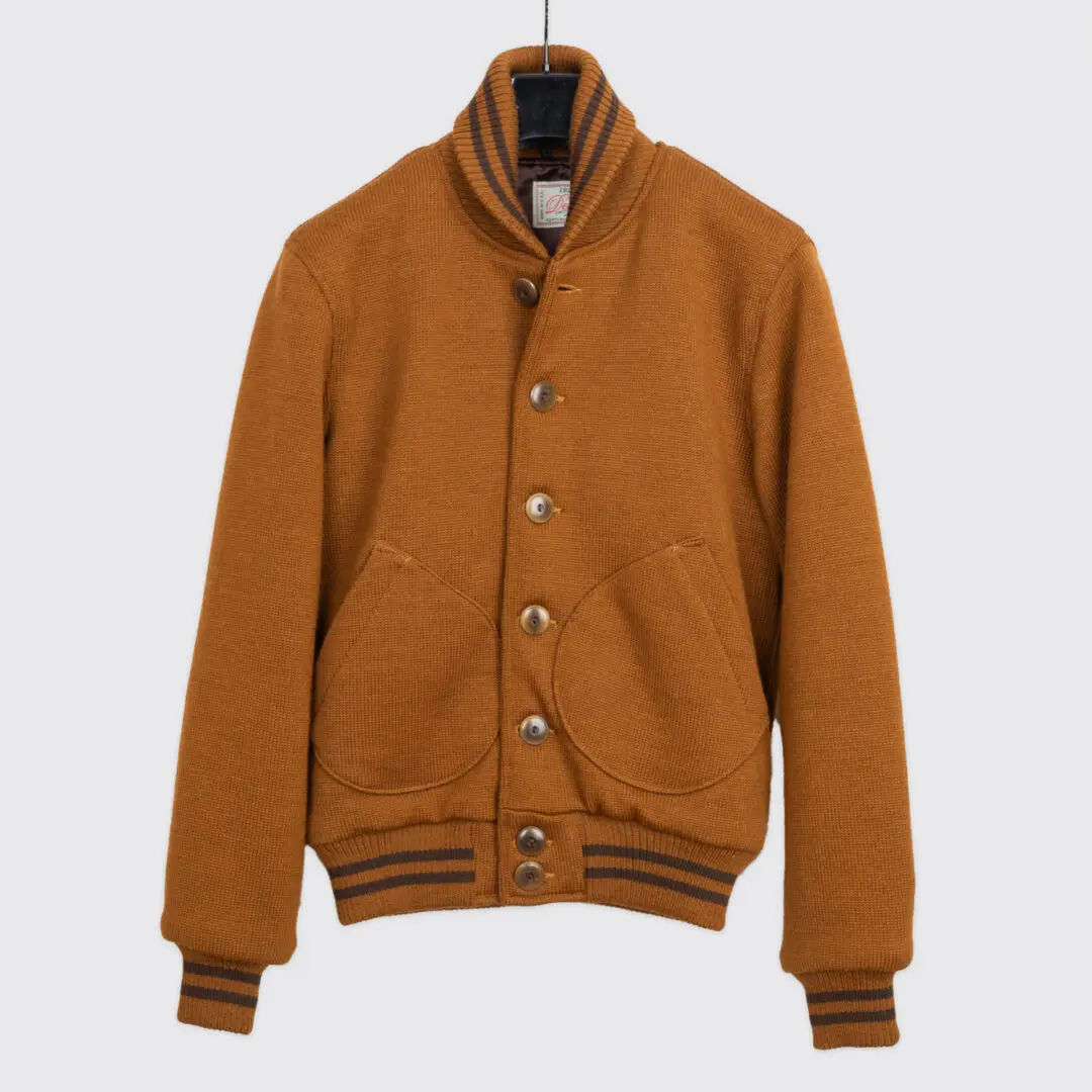 Dehen 1920 Knit Varsity Jacket Size S Dark Tan Wool Ltd Edition