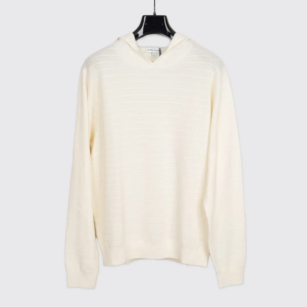 Peter Millar Size M Pacific Popover Hooded Sweater Cream Ivory