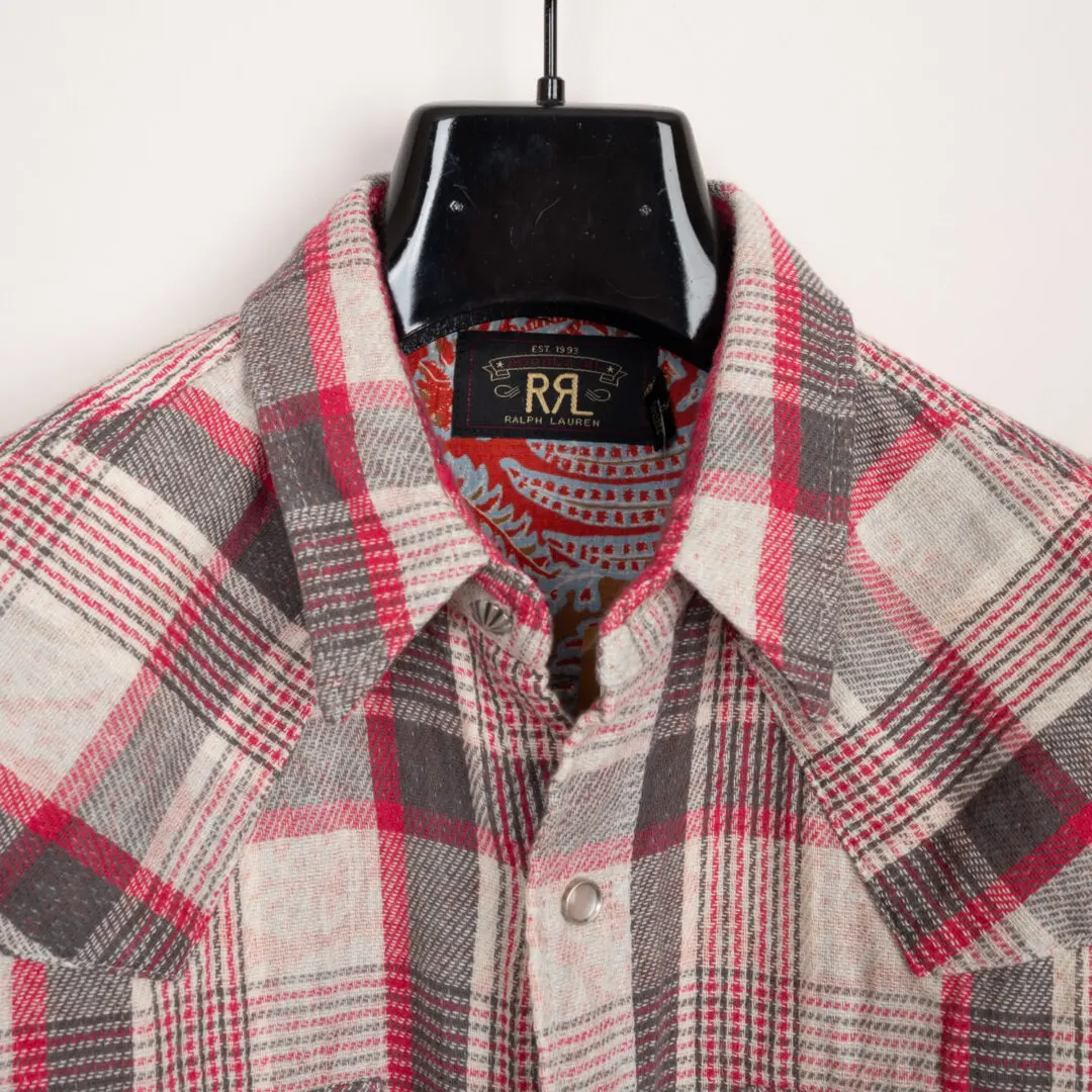 RRL Ralph Lauren Size M Double Cloth Western Shirt Gray Red Cotton