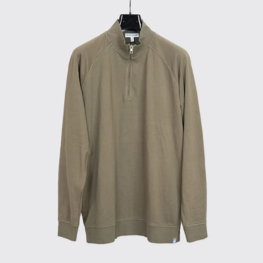 Peter Millar Size L Men Lava Wash Quarter Zip Sweatshirt Olive
