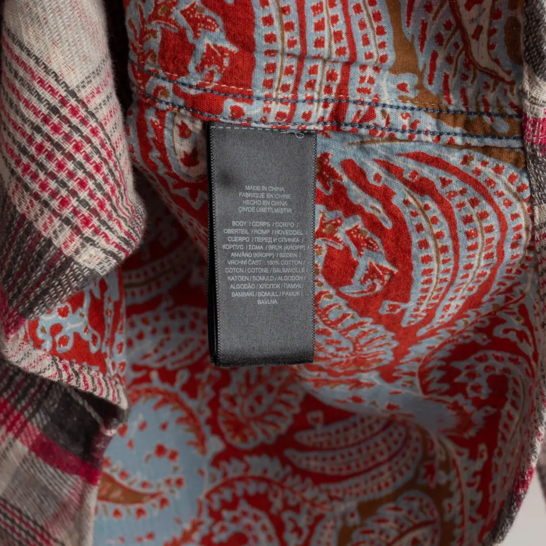 RRL Ralph Lauren Size M Double Cloth Western Shirt Gray Red Cotton