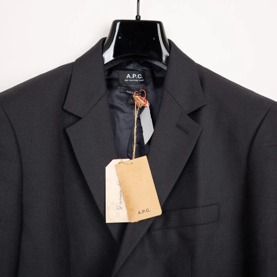 A.P.C. Blazer Off Black Wool Basket Weave Slim Fit Serges Jacket