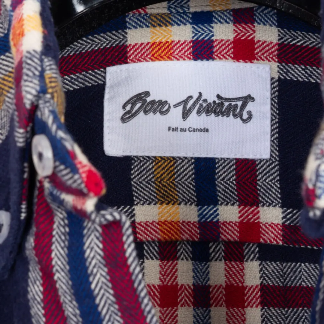 Bon Vivant Shirt Size S Men Gino Flannel Plaid Navy Blue with Red