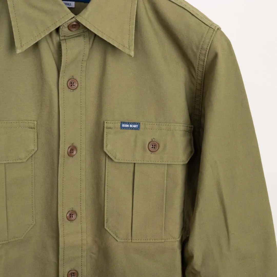 Iron Heart Military Shirt Size S Men Olive Green 9oz Cotton Canvas