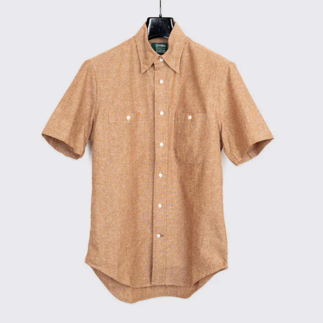 Gitman Vintage Chambray Camp Shirt Size 14.5 Tan Slub Cotton Linen