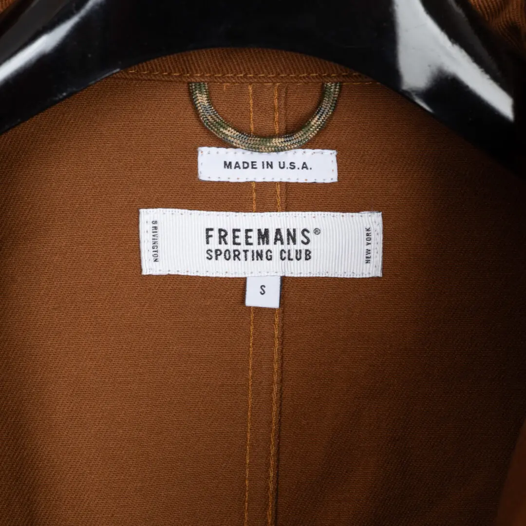 Freemans Sporting Club Size S Men 12oz Denim Chore Jacket Tobacco