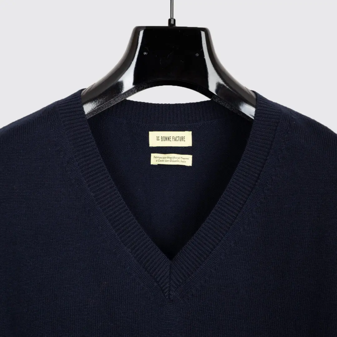 De Bonne Facture Sweater Organic Cotton Knit Vest Navy Blue