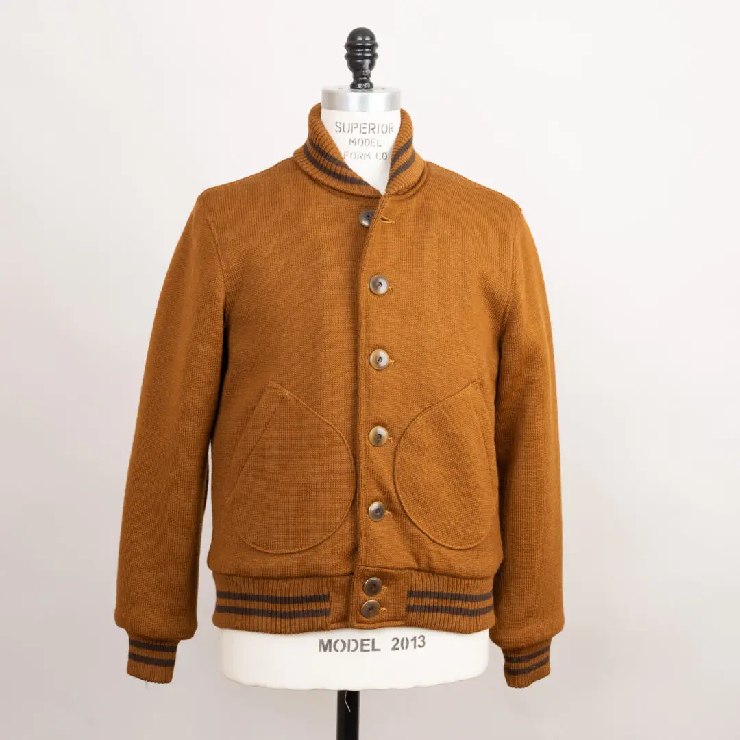 Dehen 1920 Knit Varsity Jacket Size S Dark Tan Wool Ltd Edition
