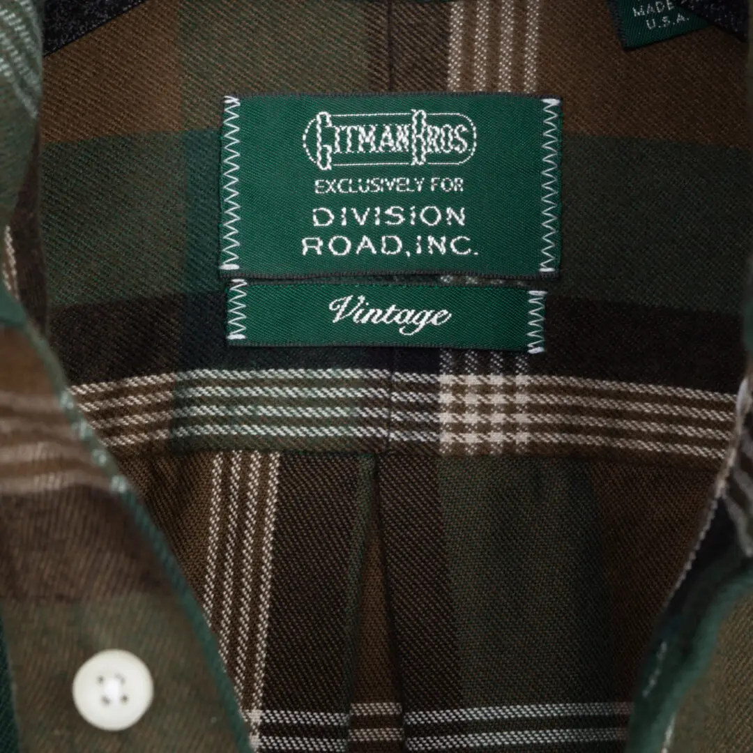 Gitman Vintage Shirt Size 14.5 Green Brown Japanese Brushed Twill