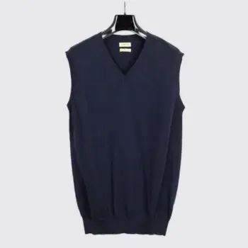 De Bonne Facture Sweater Organic Cotton Knit Vest Navy Blue