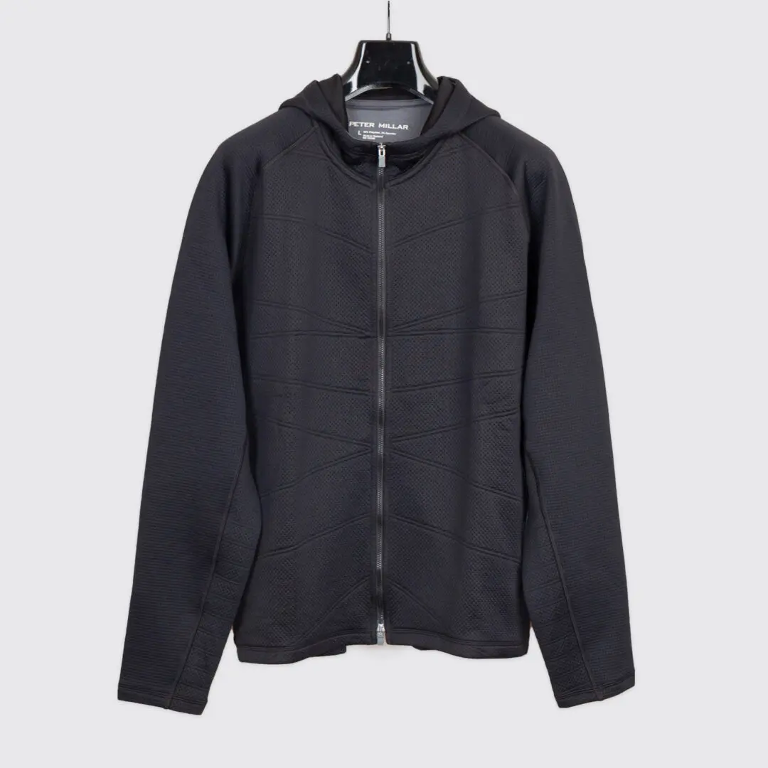 Peter Millar Size L Men Orion Black Full Zip Quilted Golf Hoodie